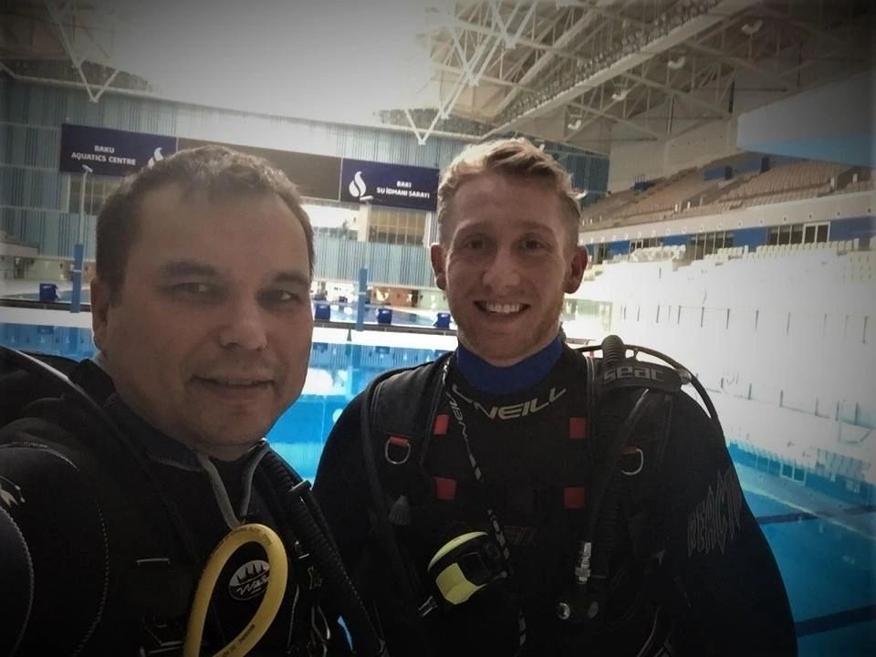 Baku Scuba instructors — Rafe Hawkins and Nikolay Ilyin
